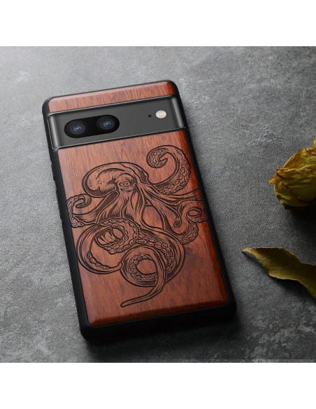Funda de Madera Carveit para Google Pixel 8 - Pulpo-Rosy Funda de Madera Carveit para Google Pixel 8 - Pulpo-Rosy