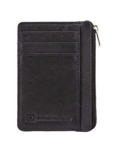 Cartera Mini RFID ID Stronghold de Cuero Genuino Negra