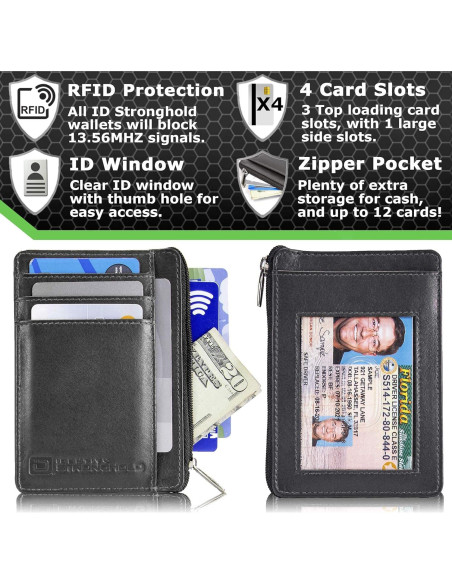 Cartera Mini RFID ID Stronghold de Cuero Genuino Negra Cartera Mini RFID ID Stronghold de Cuero Genuino Negra