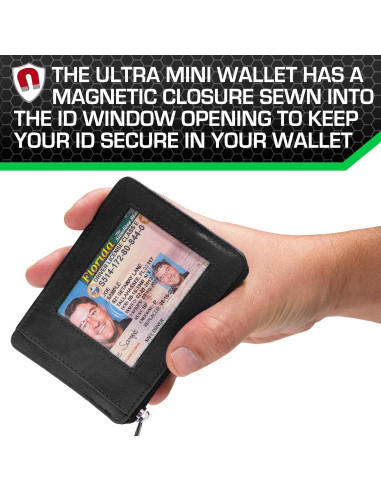 Cartera Mini RFID ID Stronghold de Cuero Genuino Negra