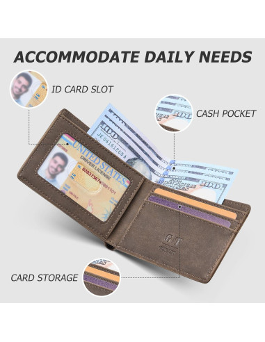 Billetera Slim de Cuero Gostwo para Hombres con Ventana ID