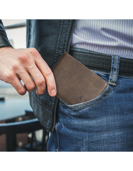 Billetera Slim de Cuero Gostwo para Hombres con Ventana ID Billetera Slim de Cuero Gostwo para Hombres con Ventana ID