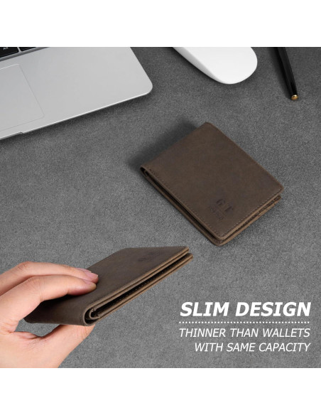 Billetera Slim de Cuero Gostwo para Hombres con Ventana ID Billetera Slim de Cuero Gostwo para Hombres con Ventana ID