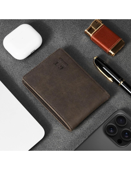 Billetera Slim de Cuero Gostwo para Hombres con Ventana ID Billetera Slim de Cuero Gostwo para Hombres con Ventana ID