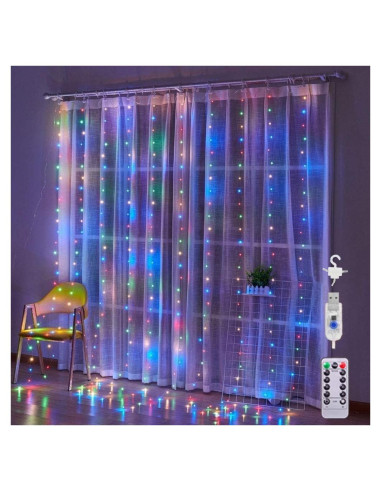 Luces de Cortina LED Comtelek Multicolor USB 8 Modos con Control Remoto