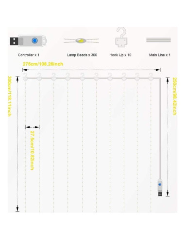 Luces de Cortina LED Comtelek Multicolor USB 8 Modos con Control Remoto