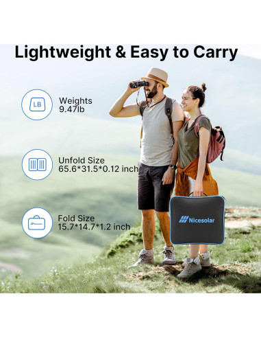 Panel Solar Plegable Nicesolar 200W Cargador USB Rápido