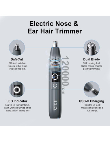 Recortadora de Vello Nasal JISHO USB Tipo-C Impermeable