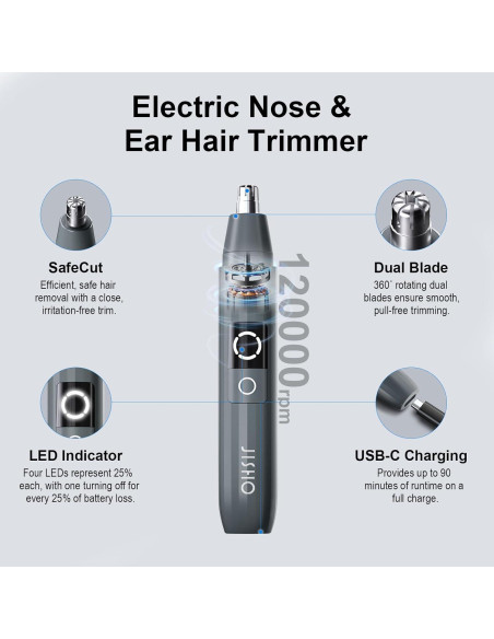 Recortadora de Vello Nasal JISHO USB Tipo-C Impermeable