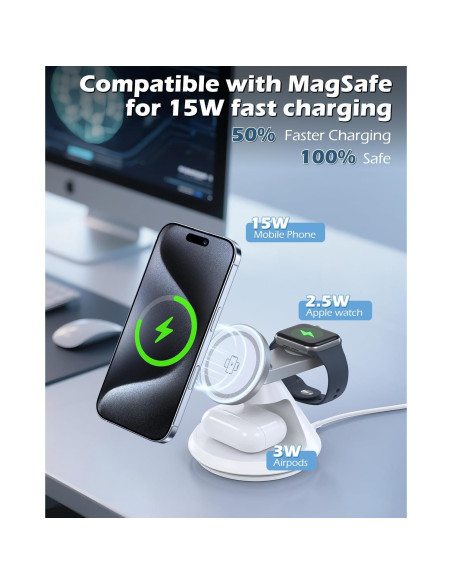 Estación de Carga Inalámbrica 3 en 1 MagSafe 15W - Autige
