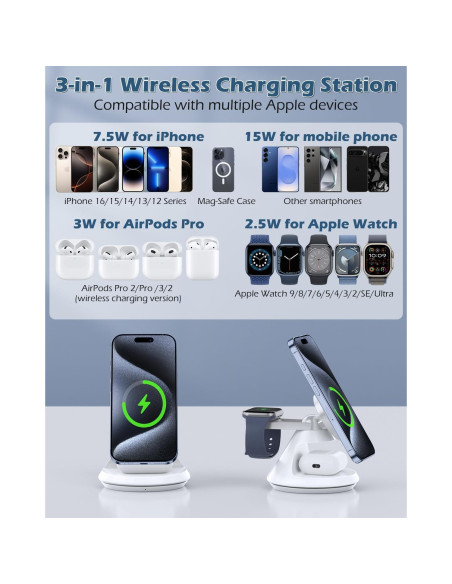 Estación de Carga Inalámbrica 3 en 1 MagSafe 15W - Autige