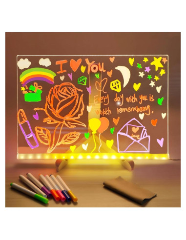 Tablero de Borrado en Seco LED MOCOWAY 30x20 cm con 7 Bolígrafos