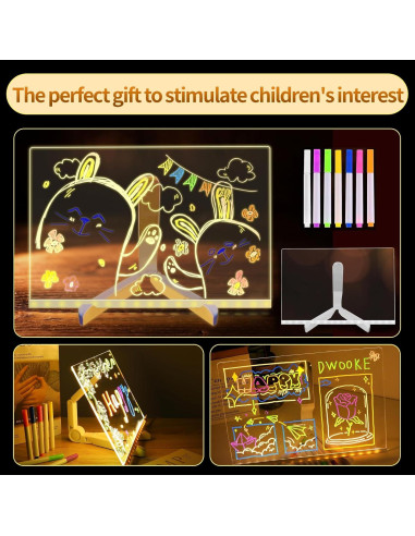 Tablero de Borrado en Seco LED MOCOWAY 30x20 cm con 7 Bolígrafos