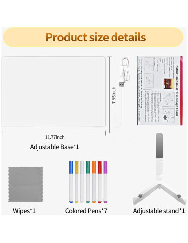 Tablero de Borrado en Seco LED MOCOWAY 30x20 cm con 7 Bolígrafos
