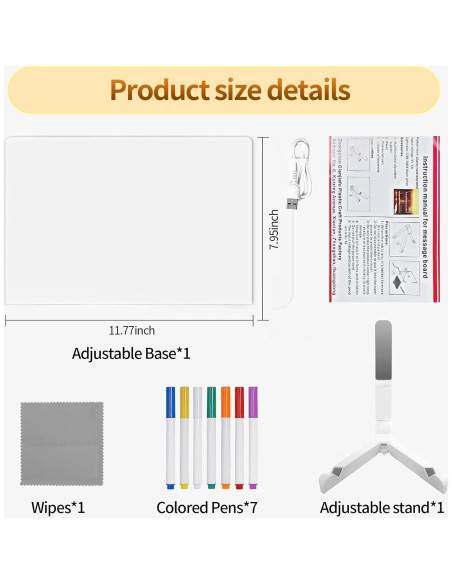 Tablero de Borrado en Seco LED MOCOWAY 30x20 cm con 7 Bolígrafos