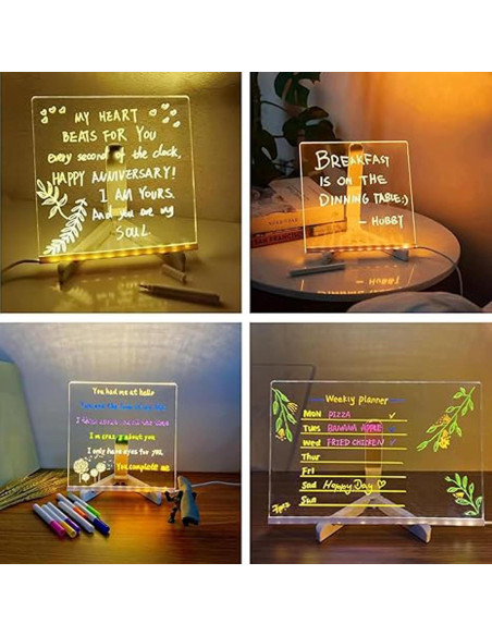Tablero de Notas LED IYUWE 30x20cm Borrado en Seco Acrílico