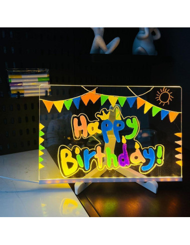 Tablero de Notas LED IYUWE 30x20cm Borrado en Seco Acrílico