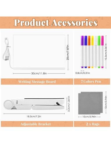 Tablero de Notas LED IYUWE 30x20cm Borrado en Seco Acrílico