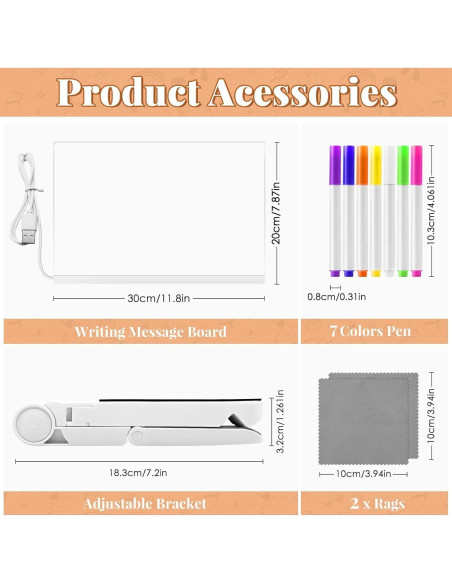 Tablero de Notas LED IYUWE 30x20cm Borrado en Seco Acrílico