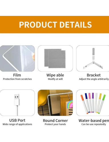 Tablero Acrílico LED Borrado en Seco DLLMHAHAHA 30x20 cm