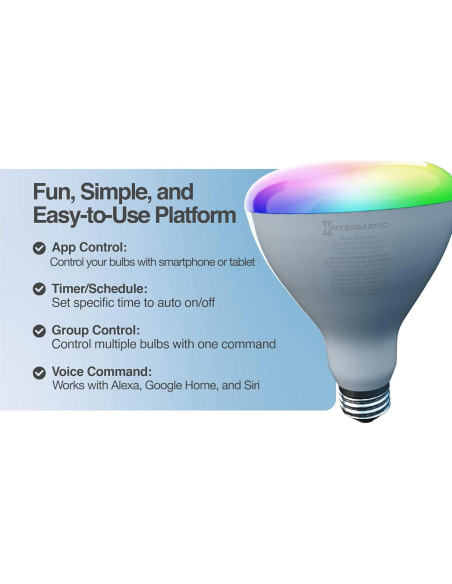 Bombilla Inteligente Intermatic ABRA BR30 RGB 750 Lúmenes - Paquete de 4 Bombilla Inteligente Intermatic ABRA BR30 RGB 750 Lúmenes - Paquete de 4