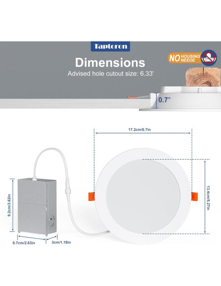 Downlight LED Empotrado 6 Pulgadas Taptoron RGBCW 16W 1350LM
