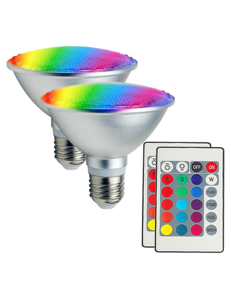 Bombilla LED PAR30S 30W RGB y Blanco Cálido 3000K - 2 Pack