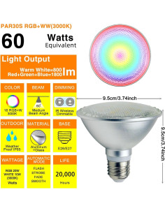 Bombilla LED PAR30S 30W RGB y Blanco Cálido 3000K - 2 Pack 2