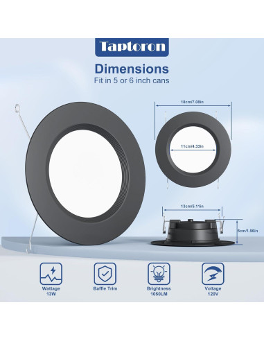 Luces empotradas LED Taptoron 13W 1050LM RGB 5/6" - Paquete de 12