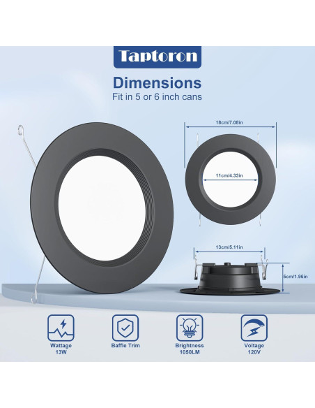 Luces empotradas LED Taptoron 13W 1050LM RGB 5/6" - Paquete de 12