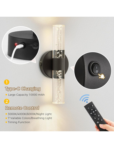 Aplique de Pared Inalámbrico DORESshop 30.48cm Negro 10000mAh