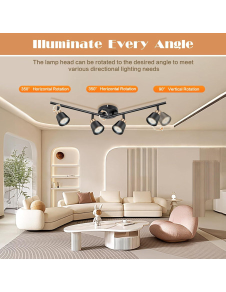 Focos de Riel LED GORDNWE 4 Cabezas GU10 Ajustables Negro