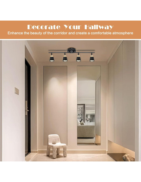 Focos de Riel LED GORDNWE 4 Cabezas GU10 Ajustables Negro