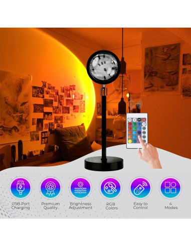 Proyector de Lámpara de Atardecer Genérico 16 Colores RGB Control Remoto