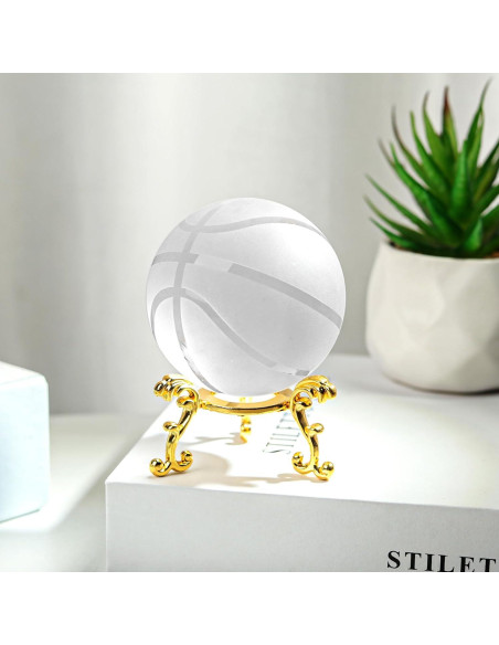 Esfera de Cristal Decorativa LONGWIN 60mm con Soporte Dorado