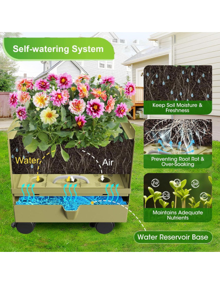 Caja de Plantas Elevada MQJIAZHI con Enrejado y Autorriego 68cm Caja de Plantas Elevada MQJIAZHI con Enrejado y Autorriego 68cm