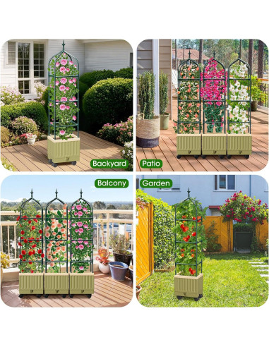 Caja de Plantas Elevada MQJIAZHI con Enrejado y Autorriego 68cm