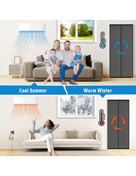 Cortina de Puerta Aislante Magnética HOMWMPA 86x210 cm Gris