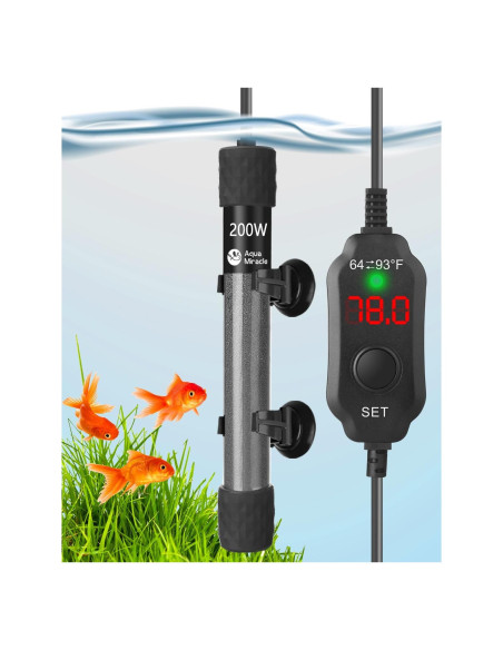 Calentador de Acuario 200W AquaMiracle Súper Corto LED 20-40 Gal
