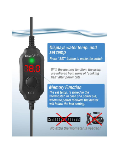 Calentador de Acuario 200W AquaMiracle Súper Corto LED 20-40 Gal