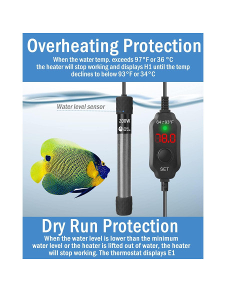 Calentador de Acuario 200W AquaMiracle Súper Corto LED 20-40 Gal