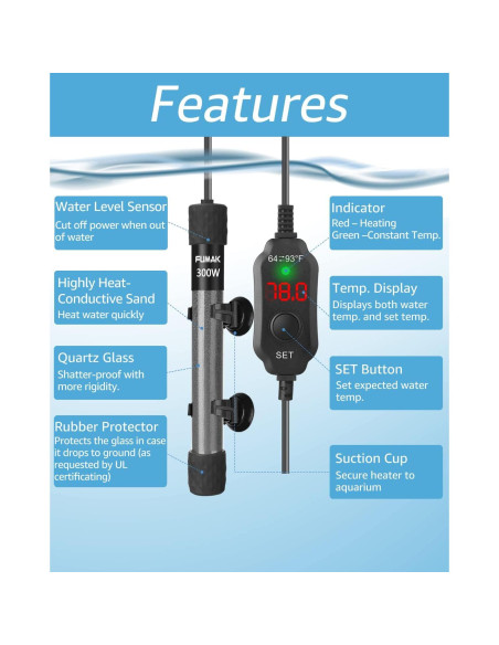 Calentador de Acuario 300W Waayon con Pantalla Digital LED