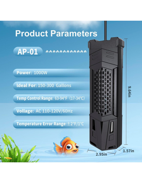 Calentador de Acuario HiTauing 1000W con Controlador Inteligente