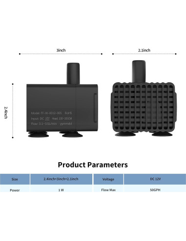 Bomba de Agua Silenciosa ERAARK 50GPH 190L/H para Acuario