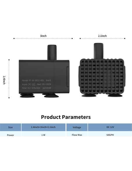Bomba de Agua Silenciosa ERAARK 50GPH 190L/H para Acuario