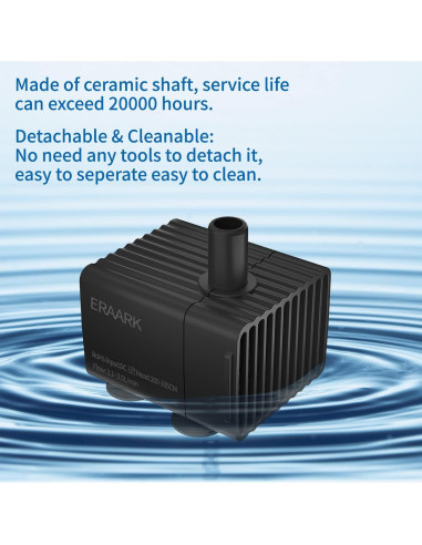 Bomba de Agua Silenciosa ERAARK 50GPH 190L/H para Acuario
