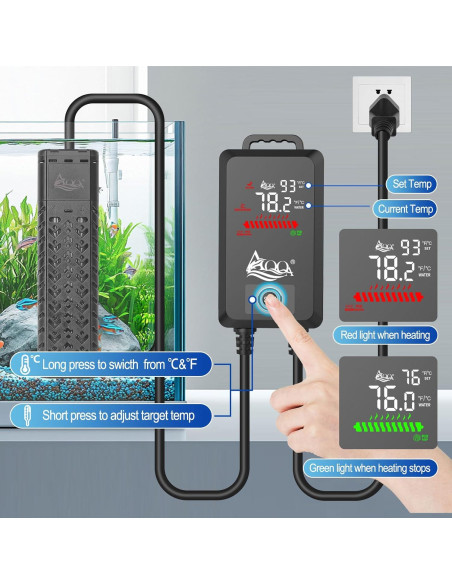 Calentador de Acuario AQQA 500W para 208-492 Litros con Controlador