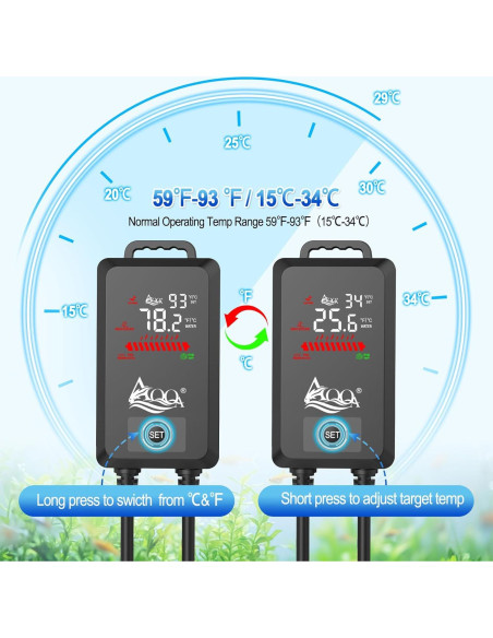 Calentador de Acuario AQQA 500W para 208-492 Litros con Controlador