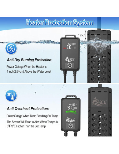 Calentador de Acuario AQQA 500W para 208-492 Litros con Controlador