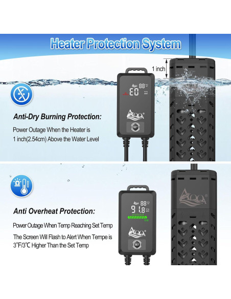 Calentador de Acuario AQQA 500W para 208-492 Litros con Controlador